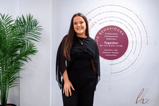 Corporate Portrait Beside Values Wall