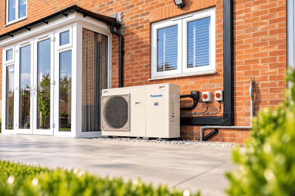 Panasonic Heat Pump Beside Brick Conservatory-2