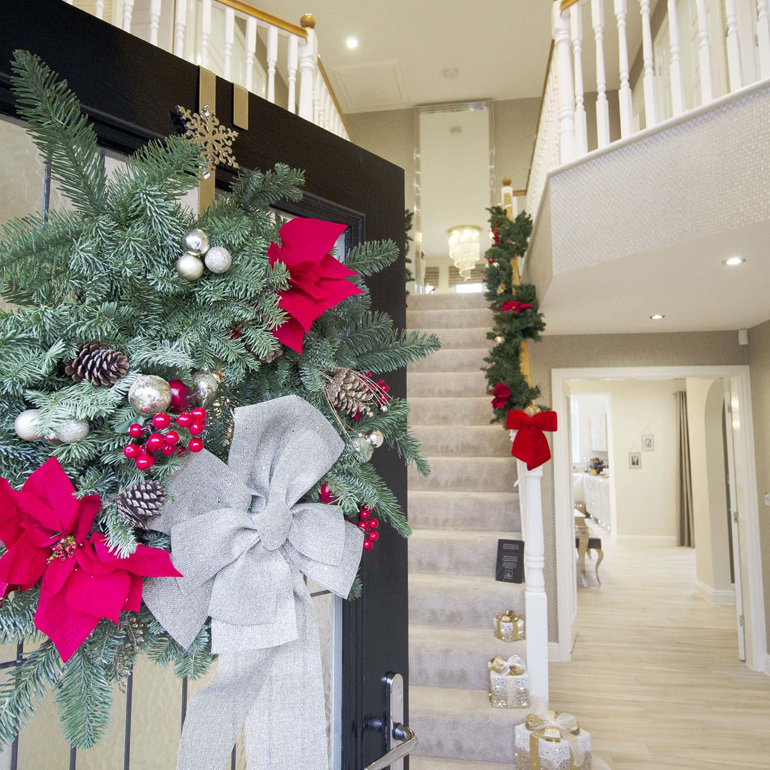 Christmas decorated stairs
